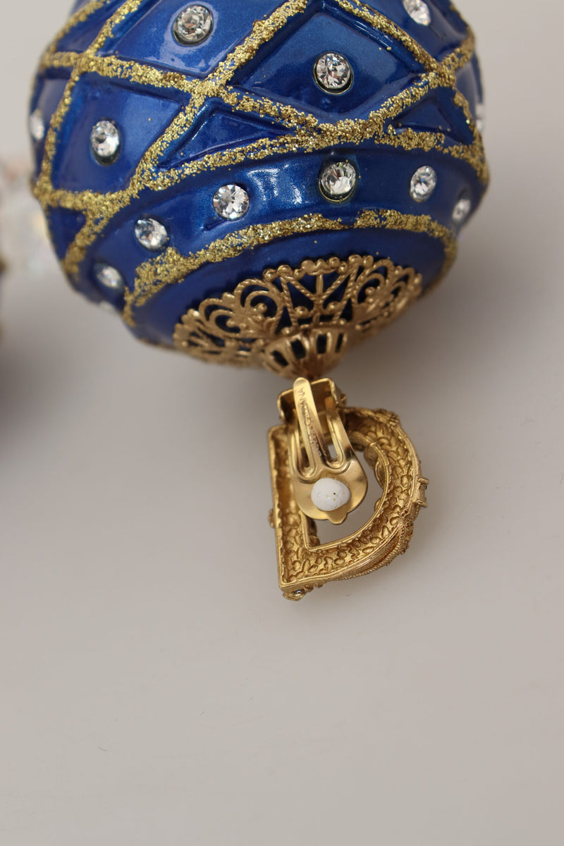 Boucles d'oreilles clip en cristal bleu et laiton doré Dolce & Gabbana