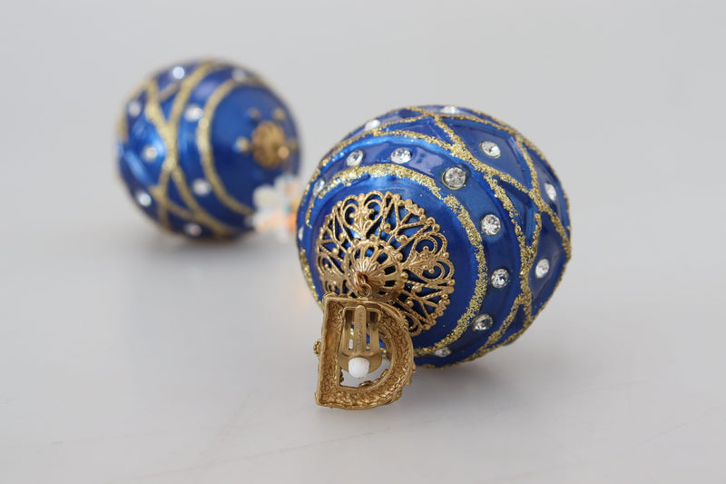 Boucles d'oreilles clip en cristal bleu et laiton doré Dolce & Gabbana