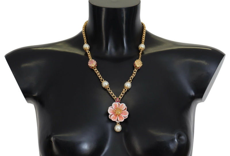 Collier Floral Cristaux Roses en Doré Dolce & Gabbana