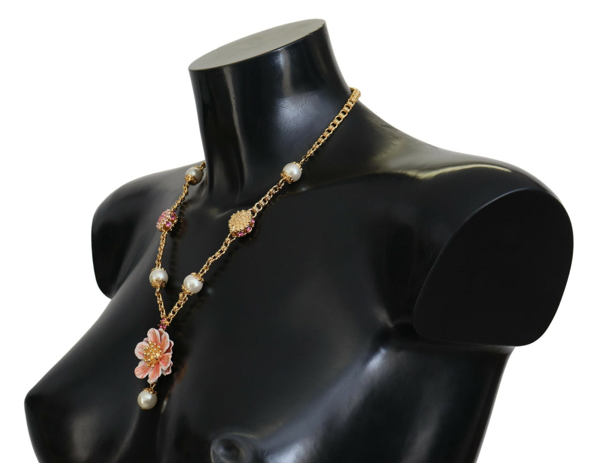 Collier Floral Cristaux Roses en Doré Dolce & Gabbana