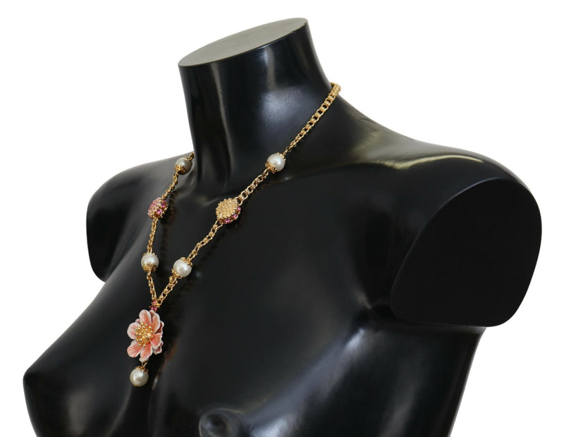 Collier Floral Cristaux Roses en Doré Dolce & Gabbana