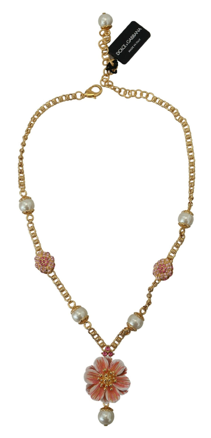Collier Floral Cristaux Roses en Doré Dolce & Gabbana