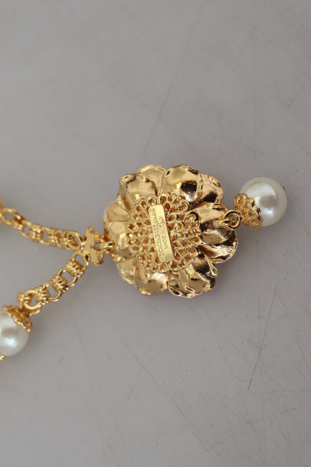 Collier Floral Cristaux Roses en Doré Dolce & Gabbana