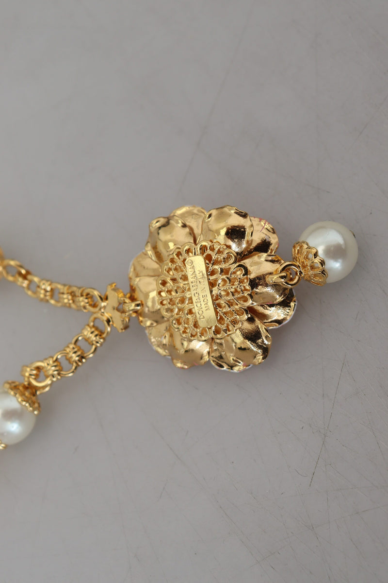 Collier Floral Cristaux Roses en Doré Dolce & Gabbana
