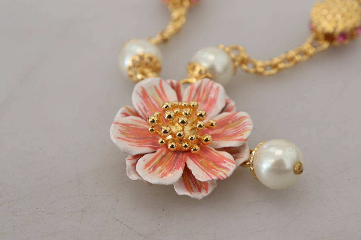 Collier Floral Cristaux Roses en Doré Dolce & Gabbana