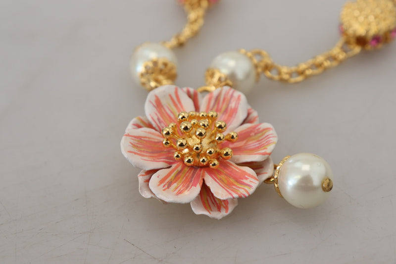 Collier Floral Cristaux Roses en Doré Dolce & Gabbana