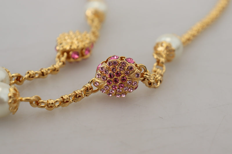 Collier Floral Cristaux Roses en Doré Dolce & Gabbana