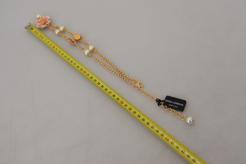Collier Floral Cristaux Roses en Doré Dolce & Gabbana