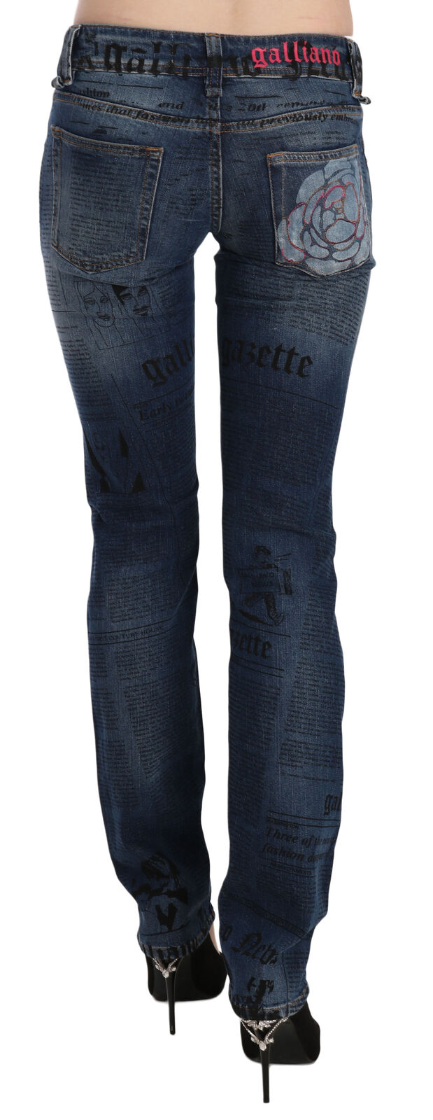 Jean Skinny Bas Taille Imprimé Journal Bleu John Galliano