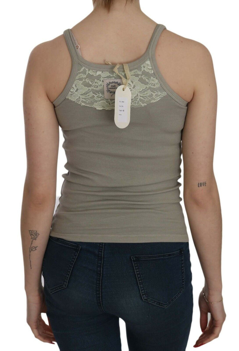 PINK MEMORIES Blouse sans manches beige à bretelles spaghetti