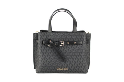 Sac à main bandoulière Michael Kors Emilia, petit modèle noir, en PVC, signature