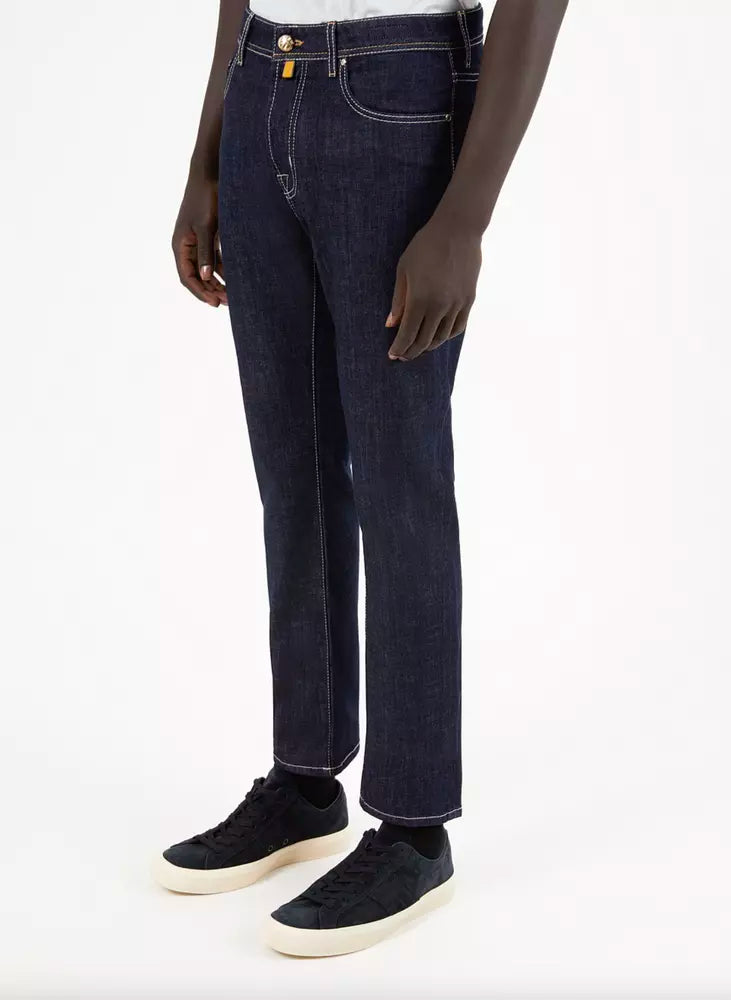 Jacob Cohen blauwe katoenen herenjeans met rechte pijpen