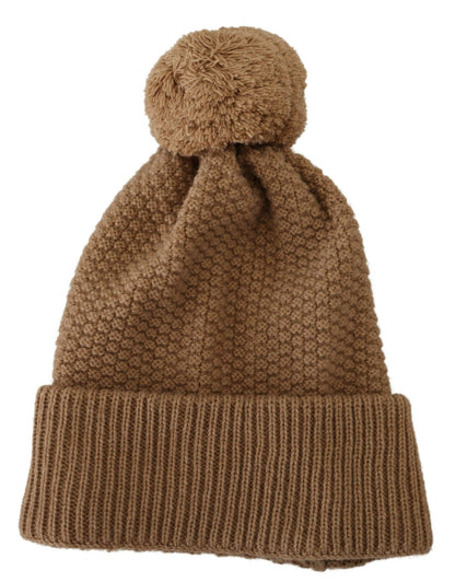 Bonnet d'hiver en fourrure tricotée marron uni Dolce & Gabbana