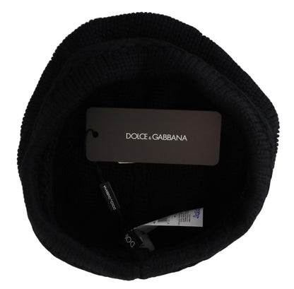 Bonnet d'hiver en laine vierge noire Dolce & Gabbana pour femme