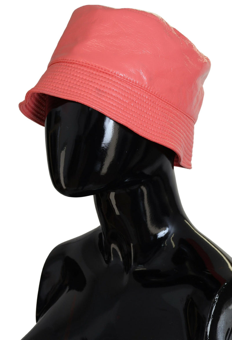 Dolce & Gabbana Peach Quilted Faux Leather Bucket Cap Hat