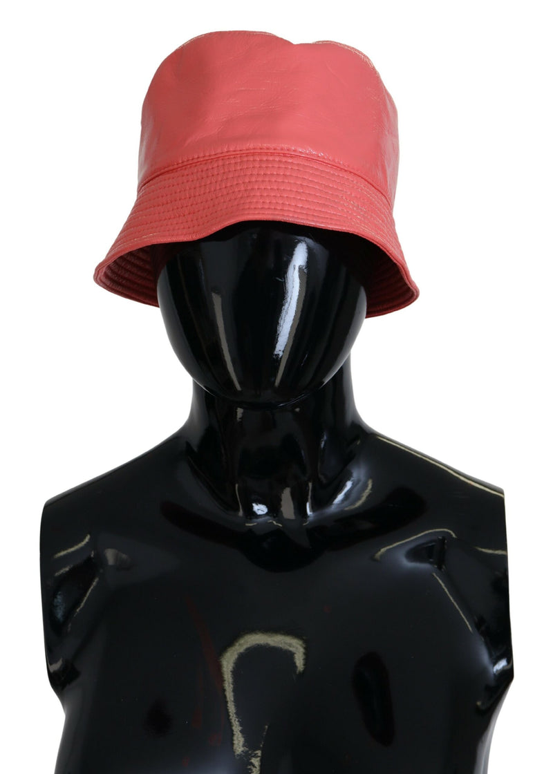 Dolce & Gabbana Peach Quilted Faux Leather Bucket Cap Hat