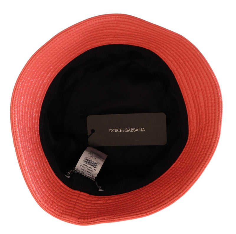 Dolce & Gabbana Peach Quilted Faux Leather Bucket Cap Hat
