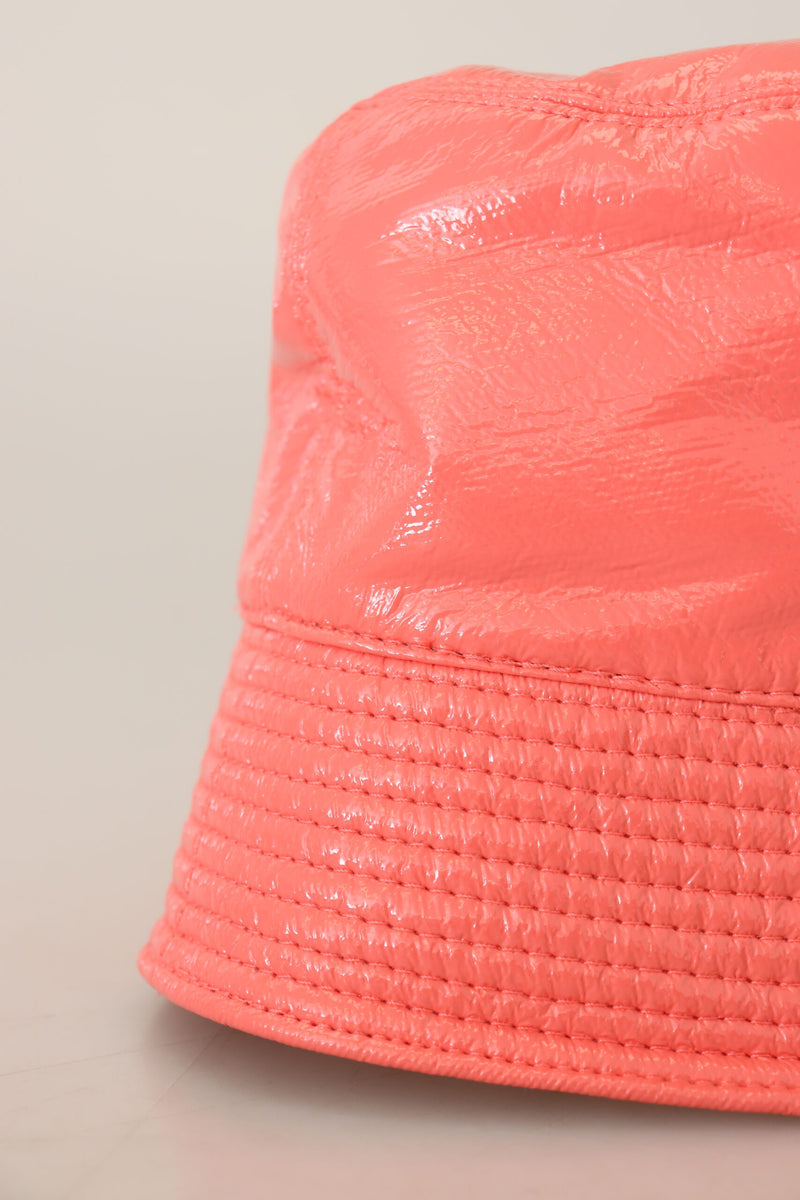 Dolce & Gabbana Peach Quilted Faux Leather Bucket Cap Hat