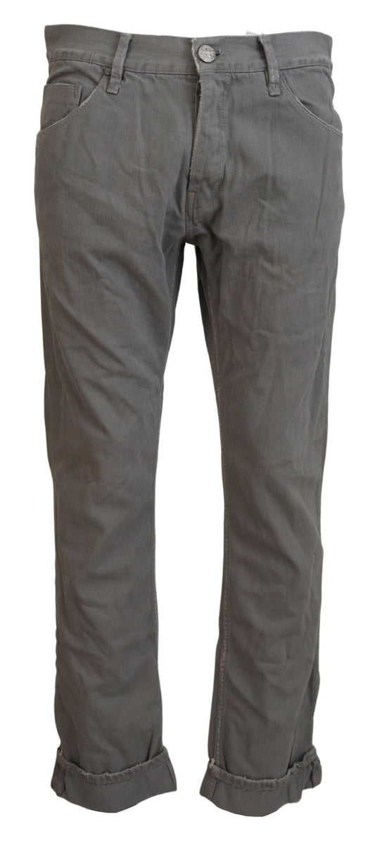 Jeans en jean décontracté droit à taille haute et ourlet retroussé en coton gris Acht