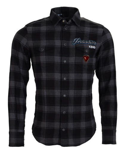 Chemise à manches longues pour homme à carreaux noir et gris de Dolce & Gabbana