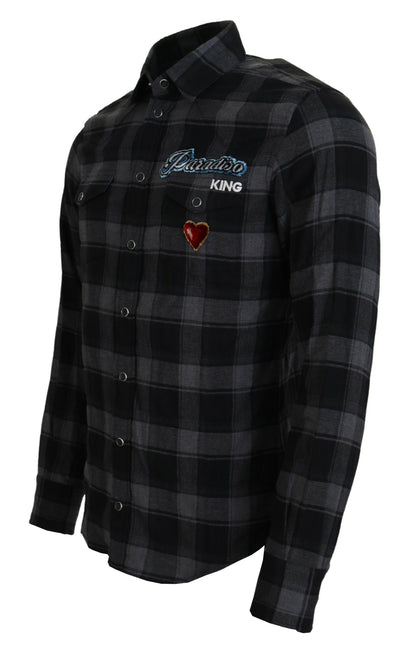 Chemise à manches longues pour homme à carreaux noir et gris de Dolce & Gabbana