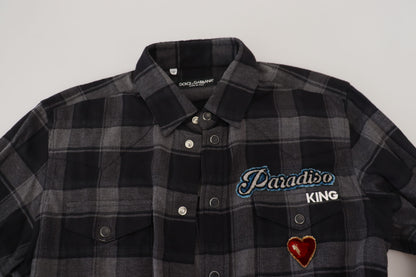 Chemise à manches longues pour homme à carreaux noir et gris de Dolce & Gabbana