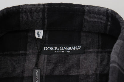 Chemise à manches longues pour homme à carreaux noir et gris de Dolce & Gabbana