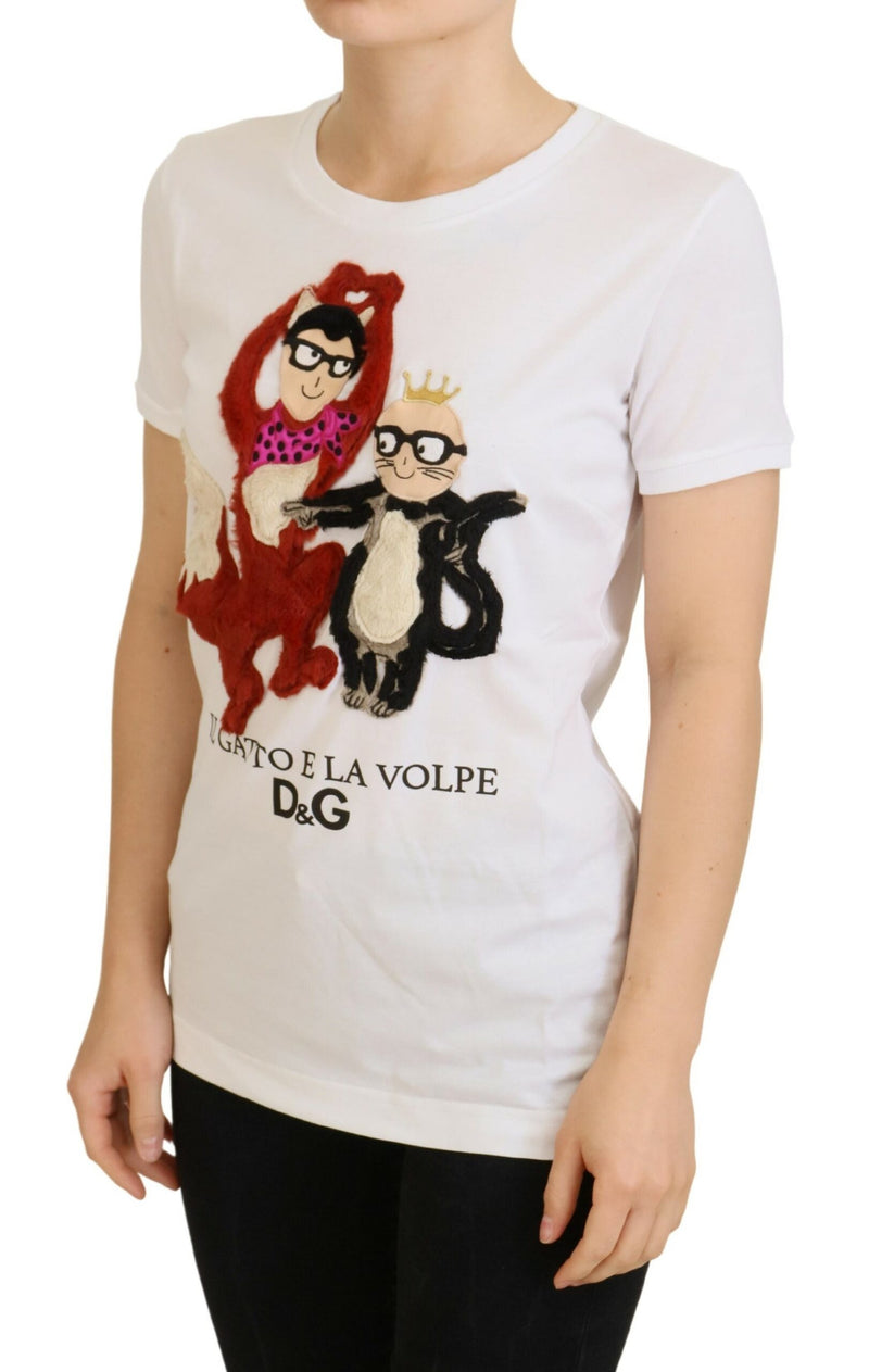 Dolce & Gabbana White Textured Short Sleeve T-shirt for Women