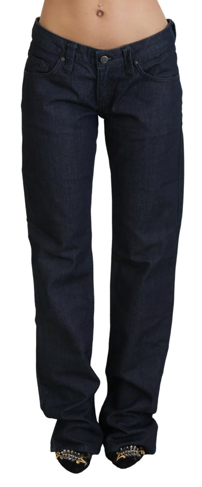 Exte donkerblauwe, lage taille, rechte damesdenimjeans