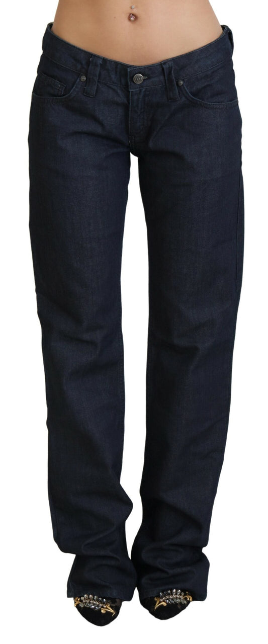 Exte donkerblauwe, lage taille, rechte damesdenimjeans