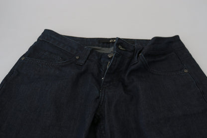Exte donkerblauwe, lage taille, rechte damesdenimjeans