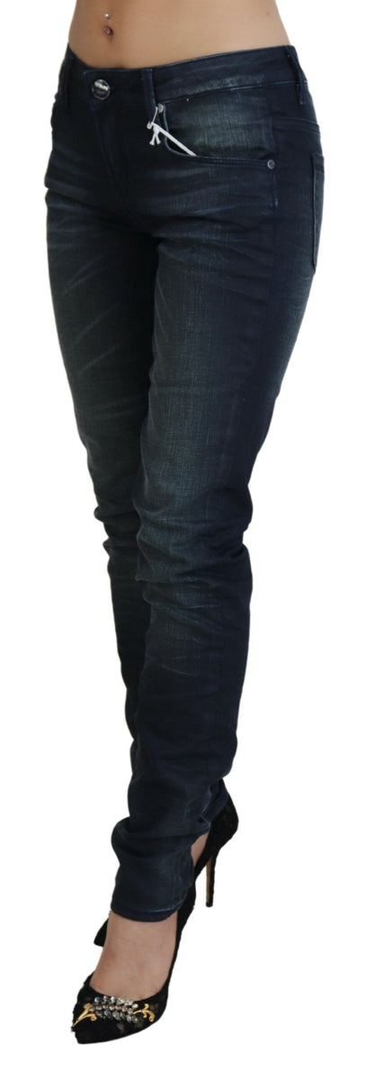 Acht blauw gewassen, smalle, lage taille jeans van katoen