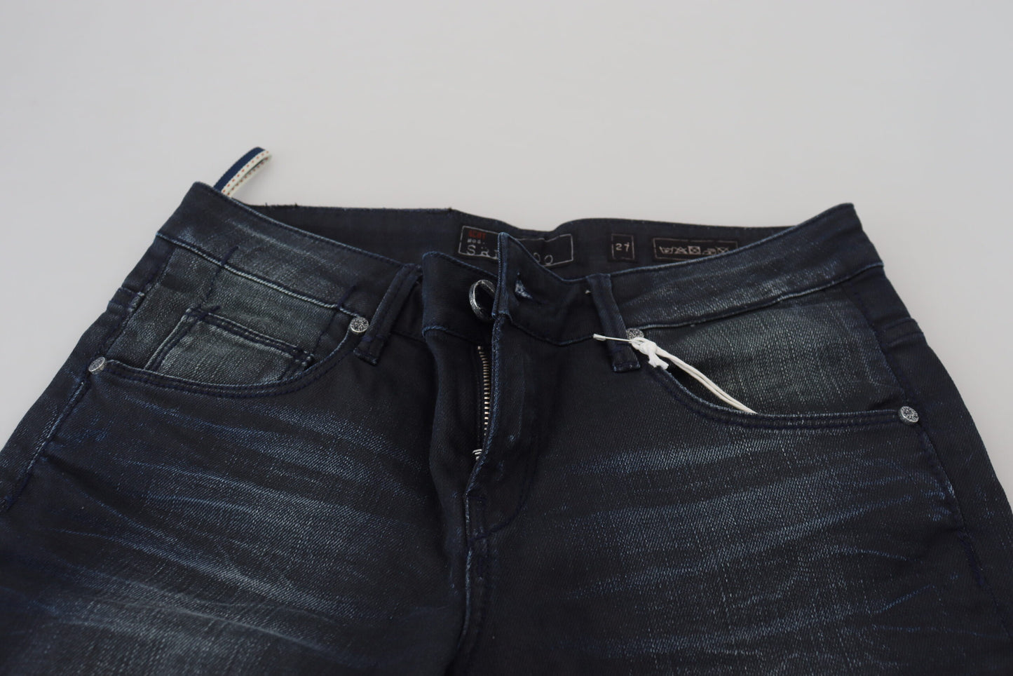 Acht blauw gewassen, smalle, lage taille jeans van katoen