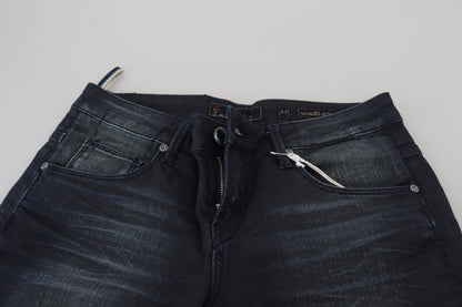 Acht blauw gewassen, smalle, lage taille jeans van katoen