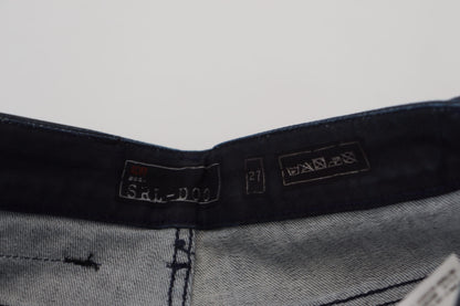 Acht blauw gewassen, smalle, lage taille jeans van katoen