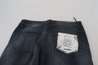 Acht blauw gewassen, smalle, lage taille jeans van katoen