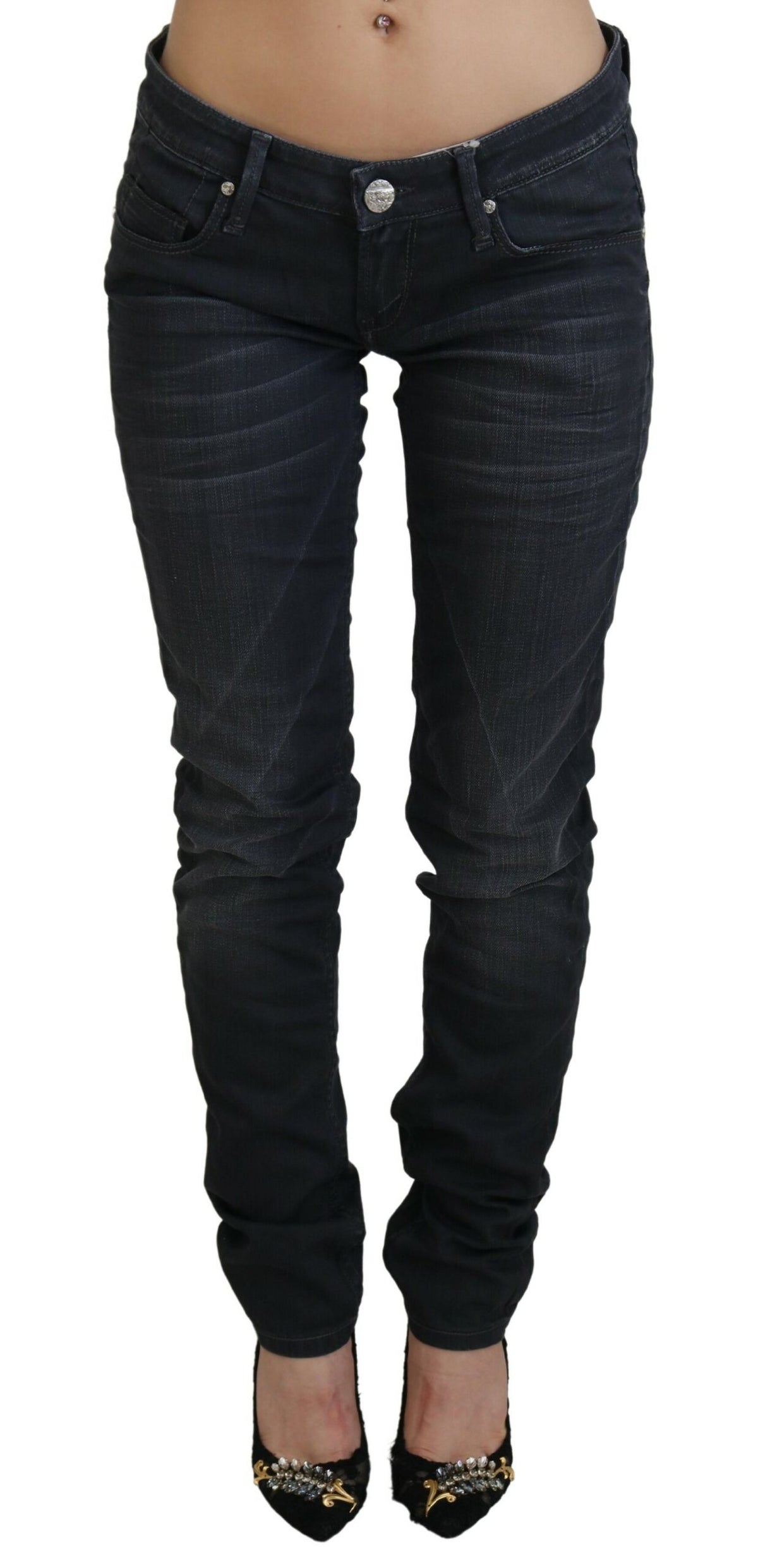 Acht Jeans Femme Slim Fit Noir Délavé Taille Basse en Coton