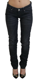 Acht Jeans Femme Slim Fit Noir Délavé Taille Basse en Coton