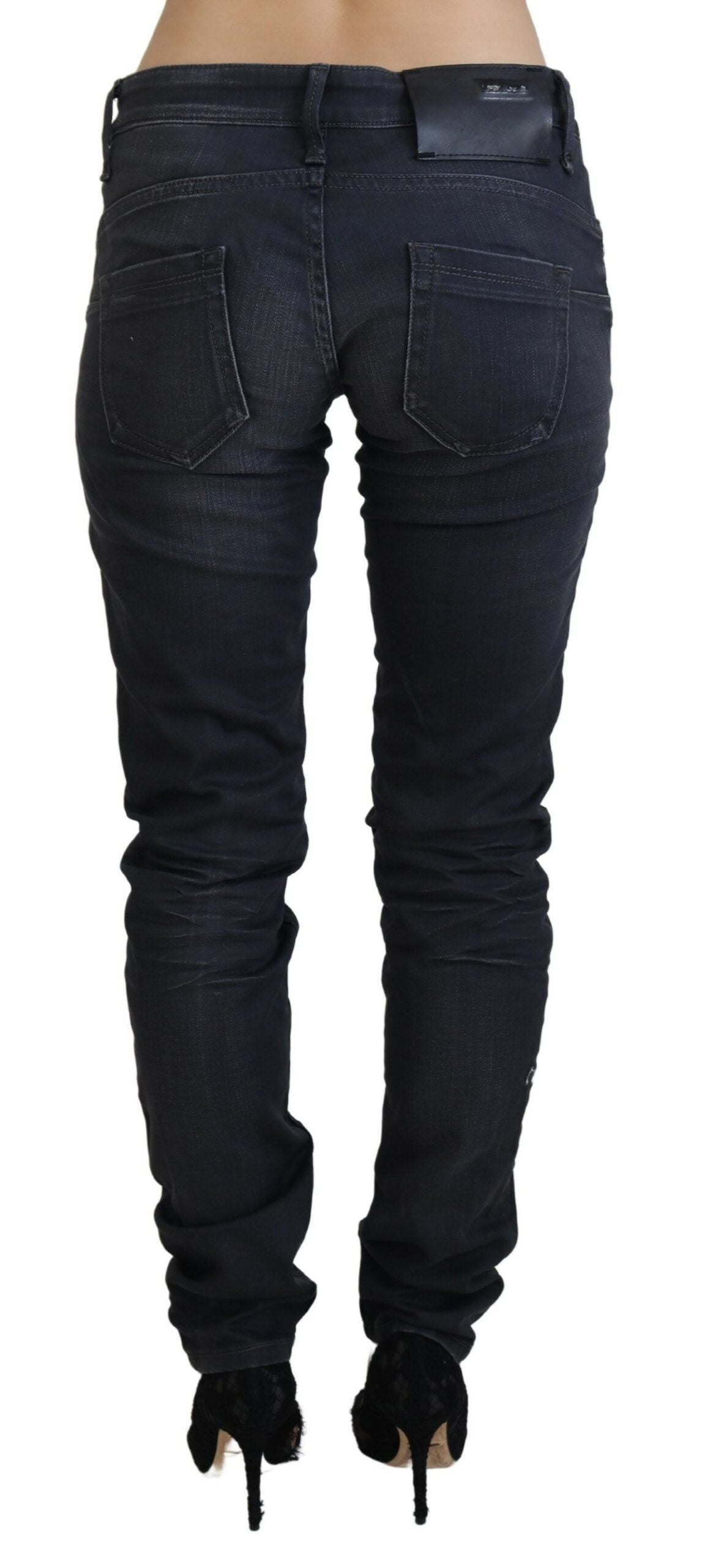 Jeans en jean slim taille basse, effet délavé noir, Acht.