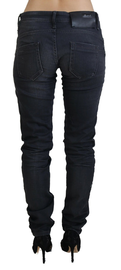 Jeans en jean slim taille basse, effet délavé noir, Acht.