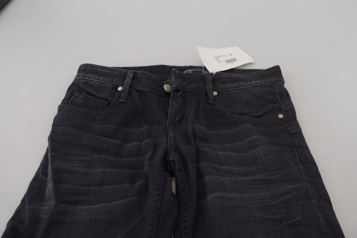 Jeans en jean slim taille basse, effet délavé noir, Acht.