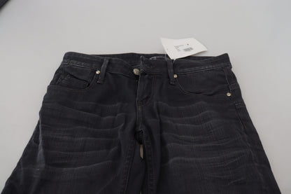Jeans en jean slim taille basse, effet délavé noir, Acht.