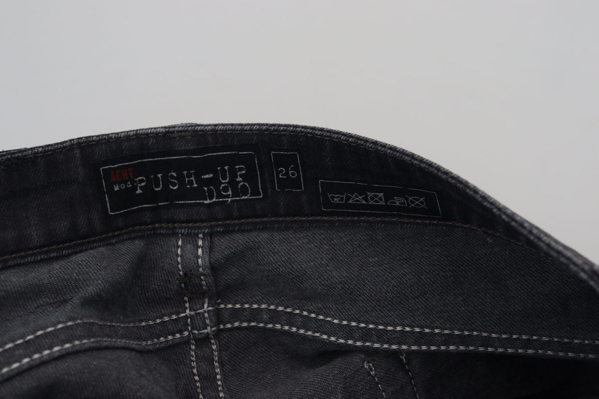 Acht Jeans Femme Slim Fit Noir Délavé Taille Basse en Coton