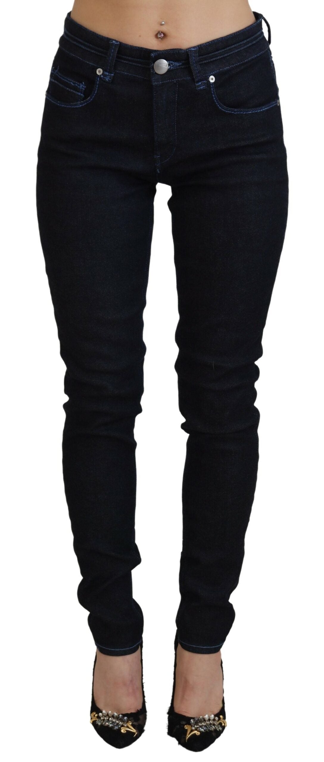 Jeans en jean pour femme Acht, bleu foncé, taille basse, coupe slim.