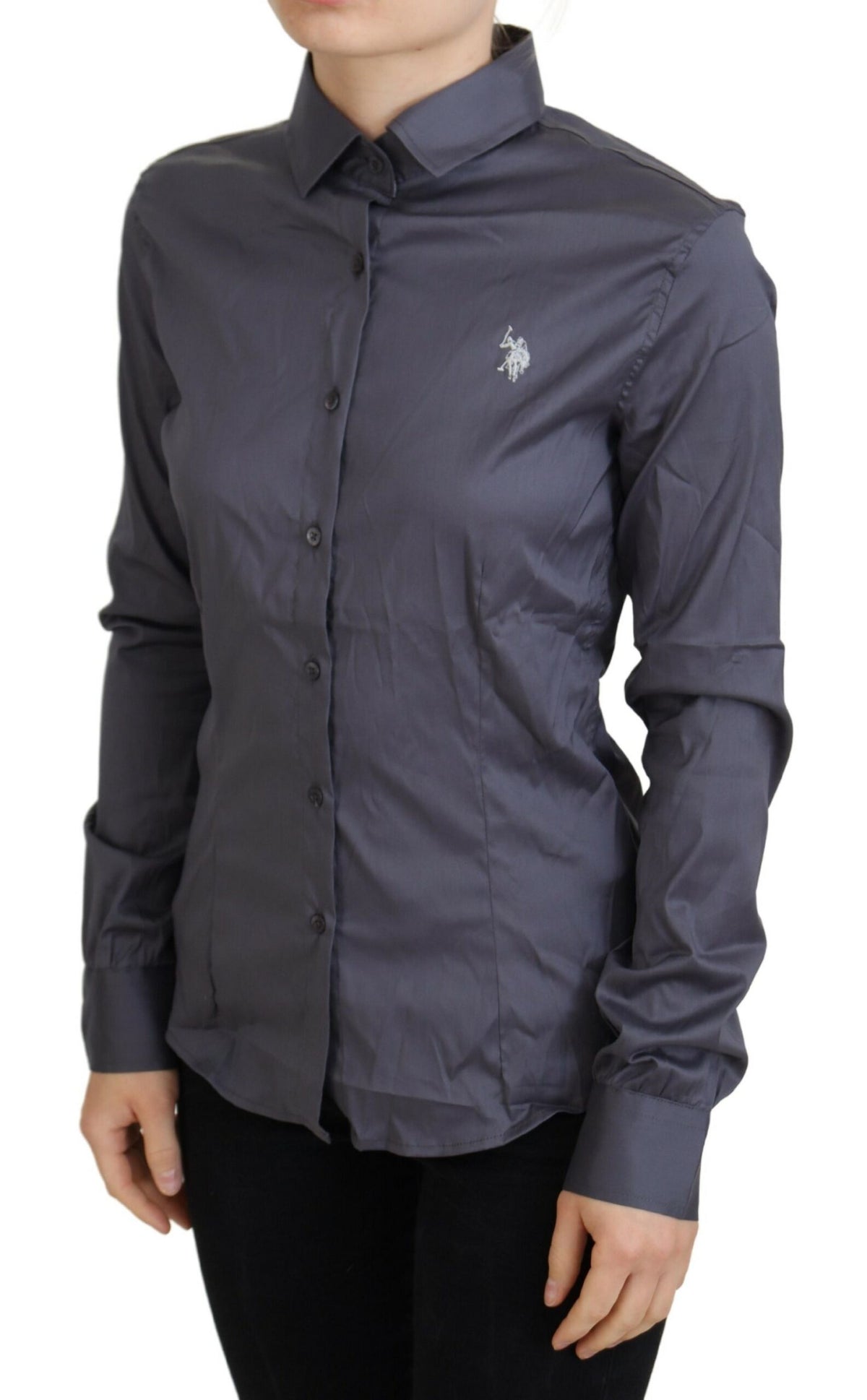 U.S. POLO ASSN. Gray Printed Long Sleeves Collared Top