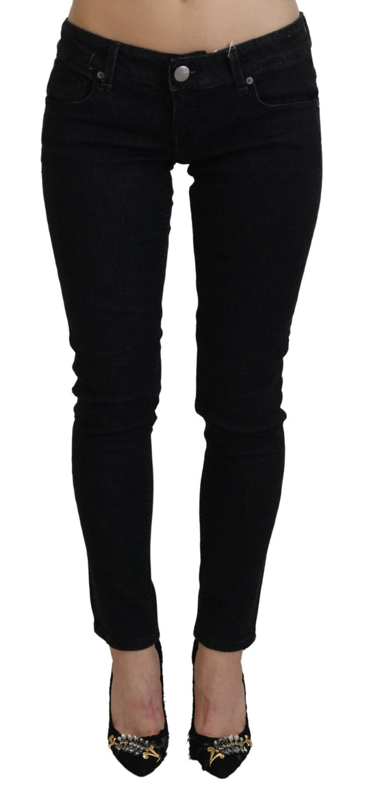 Jeans en jean slim taille basse en coton noir Acht