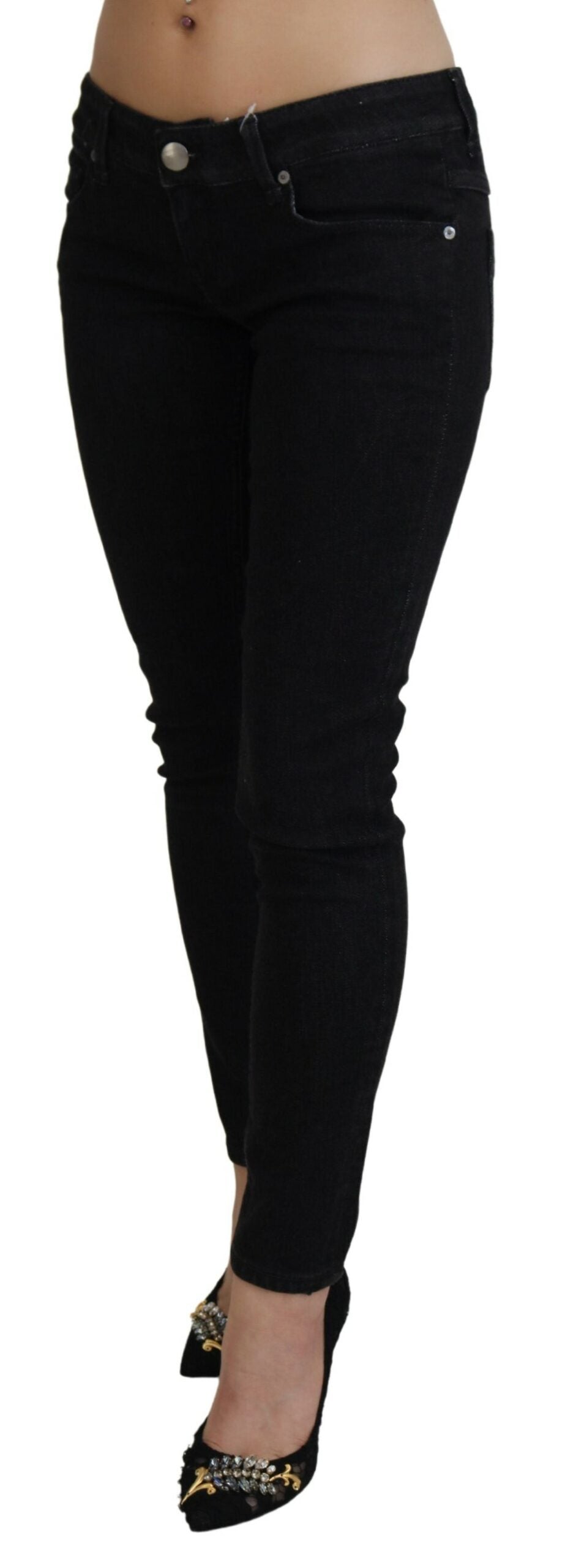 Jeans en jean slim taille basse en coton noir Acht