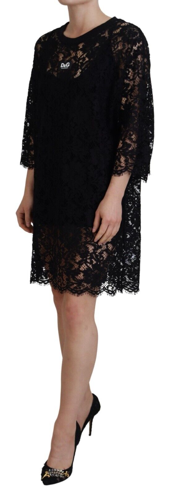 Robe Mini Shift en Dentelle Florale Noire Dolce & Gabbana