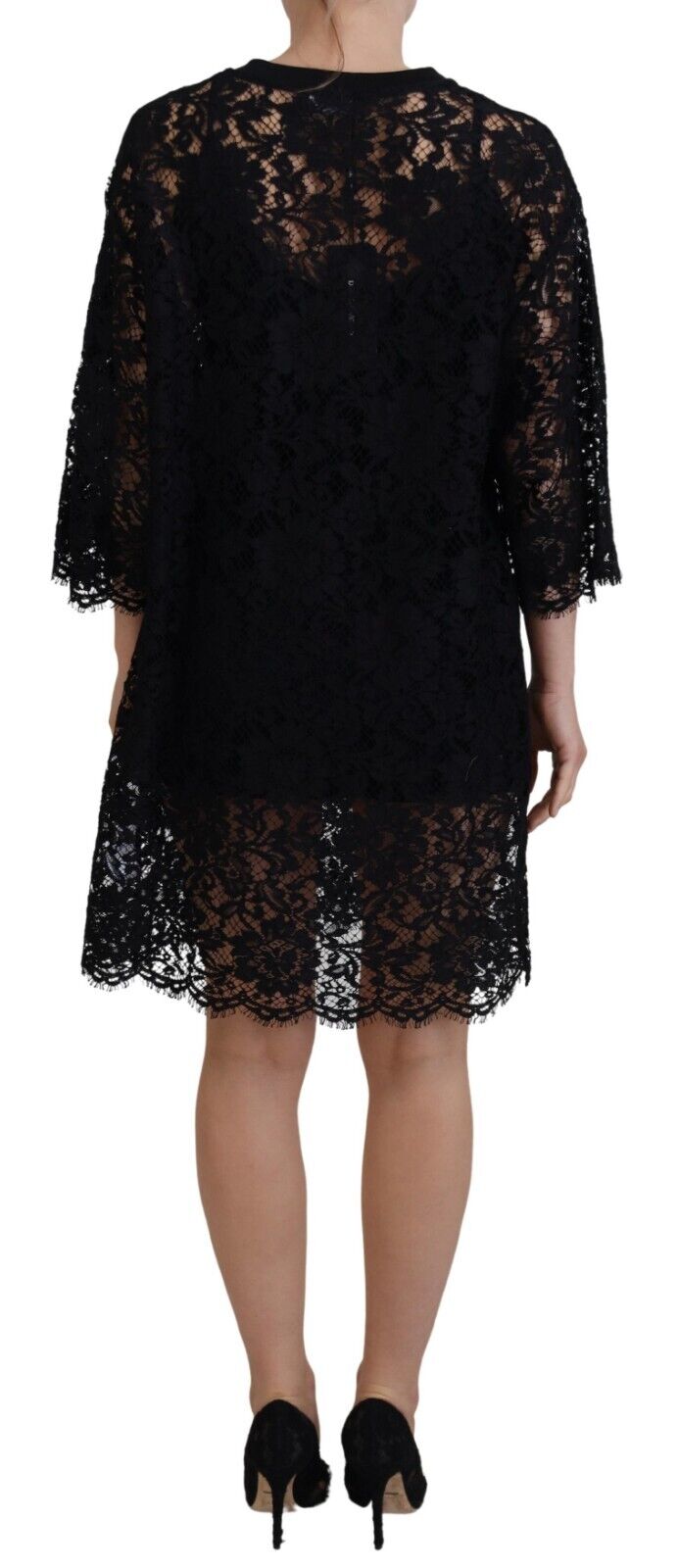 Robe Mini Shift en Dentelle Florale Noire Dolce & Gabbana