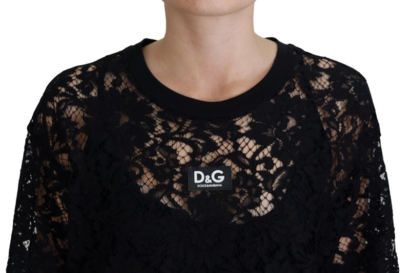 Robe Mini Shift en Dentelle Florale Noire Dolce & Gabbana